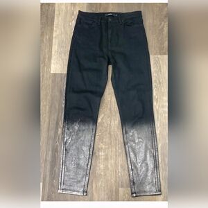 Hudson Black And Silver Metalic Barbara Super Skinny Jeans Size 29